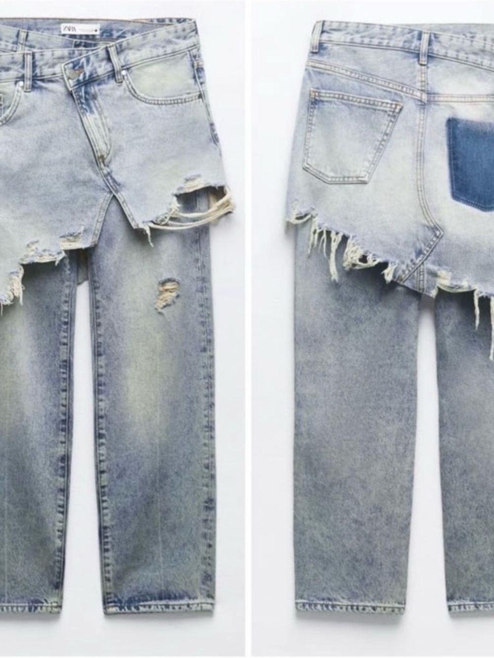 Zara Light Blue Distressed Boyfriend Jeans with Asymmetric Hem - Picture 7 of 7